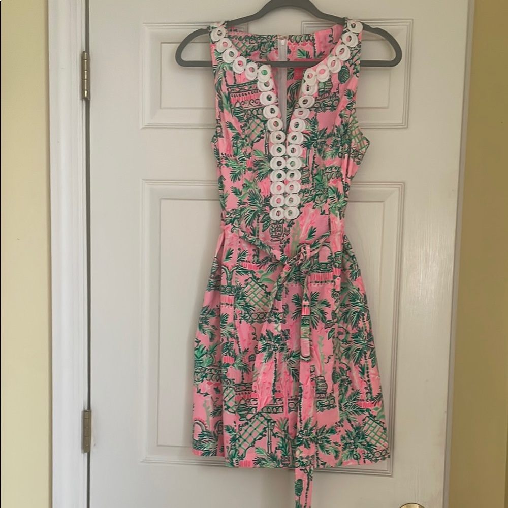 Tropical Pink and Green Sleeveless Dress